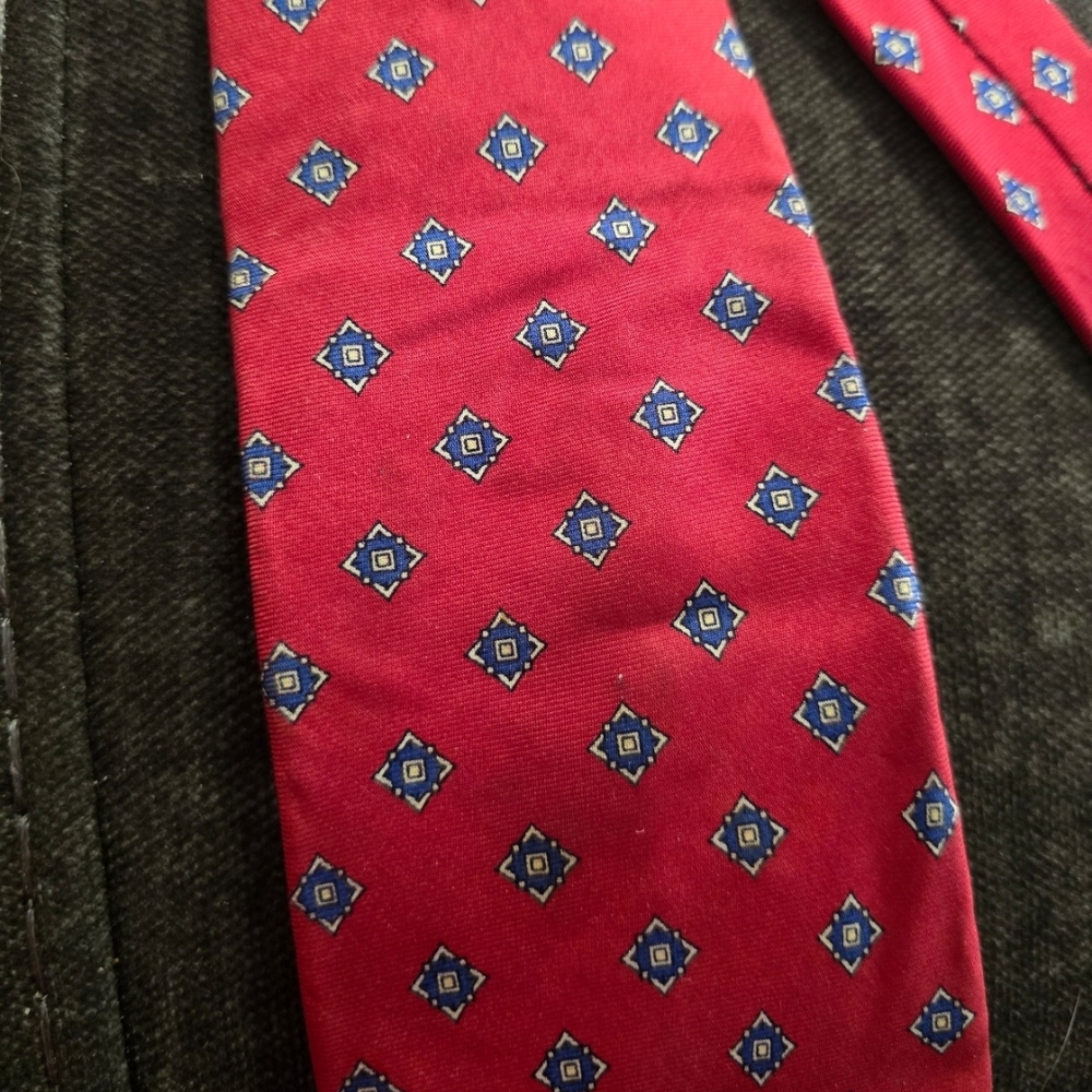 Dior Red and Blue Geometric Silk Tie